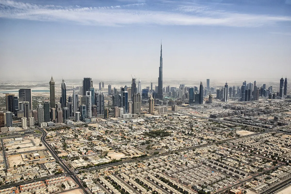Dubai skyline seen on a stopover by Indian students flying between the US and India Dubai skyline seen on a stopover by Indian students flying between the US and India