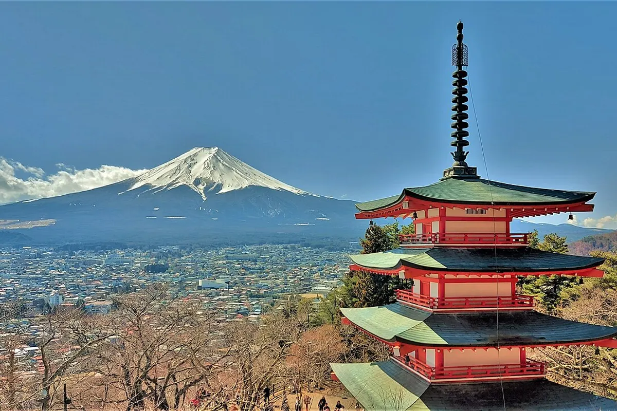 Chureito Pagoda with Mount Fuji behind, a Japan trip Indians living in the UAE can plan through VFS
