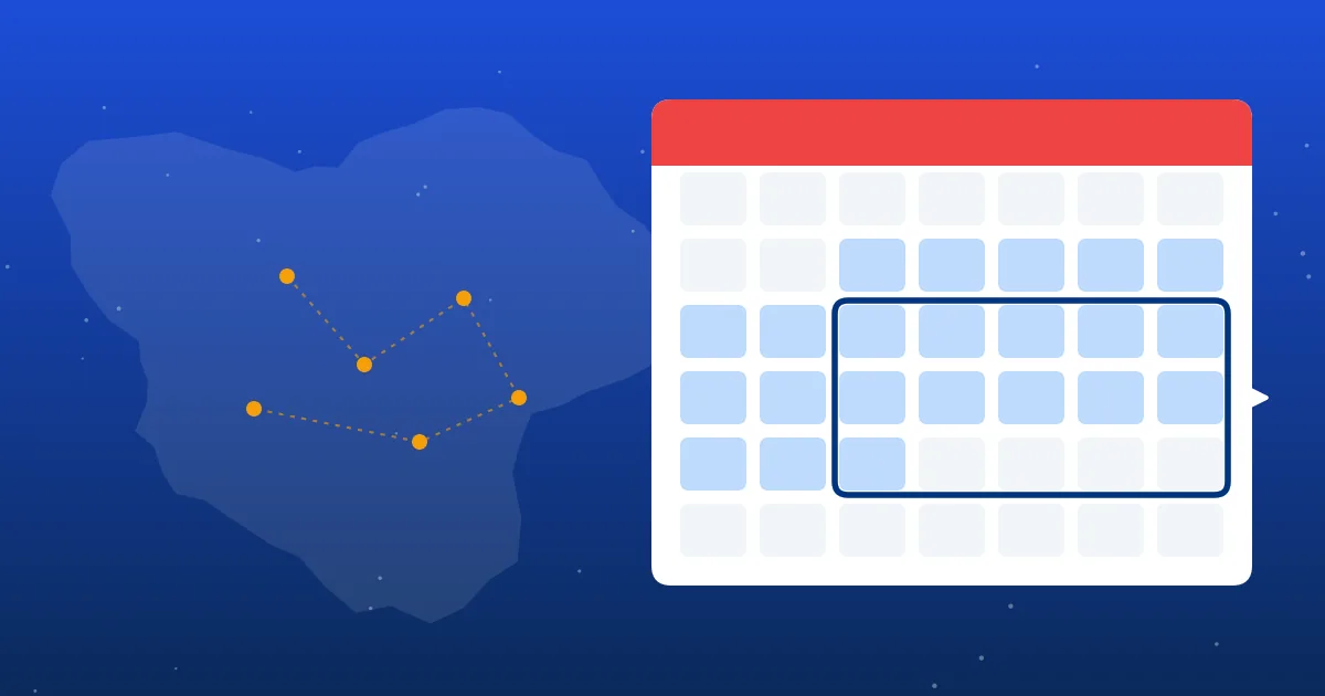 Illustration of a calendar grid with a highlighted rolling window over a stylised map of Europe