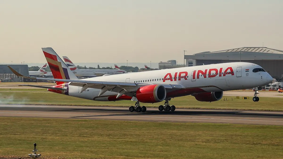 Air India Airbus A350 at London Heathrow, an example of airline inventory reached through flight APIs